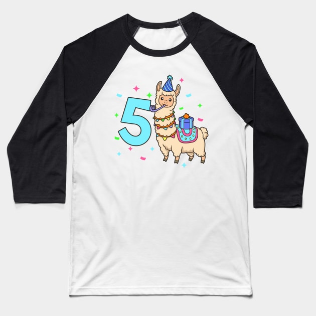 I am 5 with Lama - kids birthday 5 years old Baseball T-Shirt by Modern Medieval Design